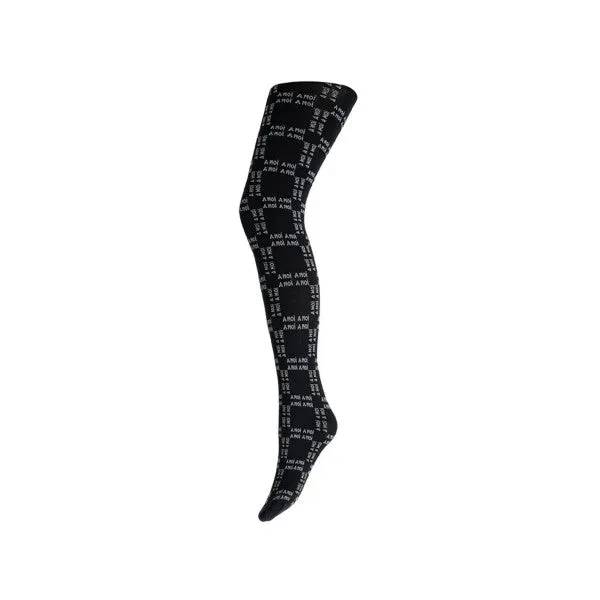 A Moi Logo Tights Black w. Grey Logo Text 4022-01