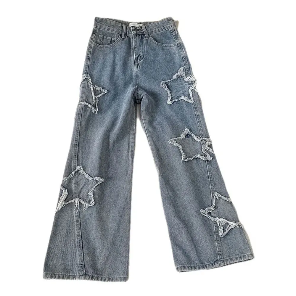 Aiertu Denim Popular Ins Fashion Korean With Star Spring Autumn New High Waist Straight Leg Loose Fitting Jeans