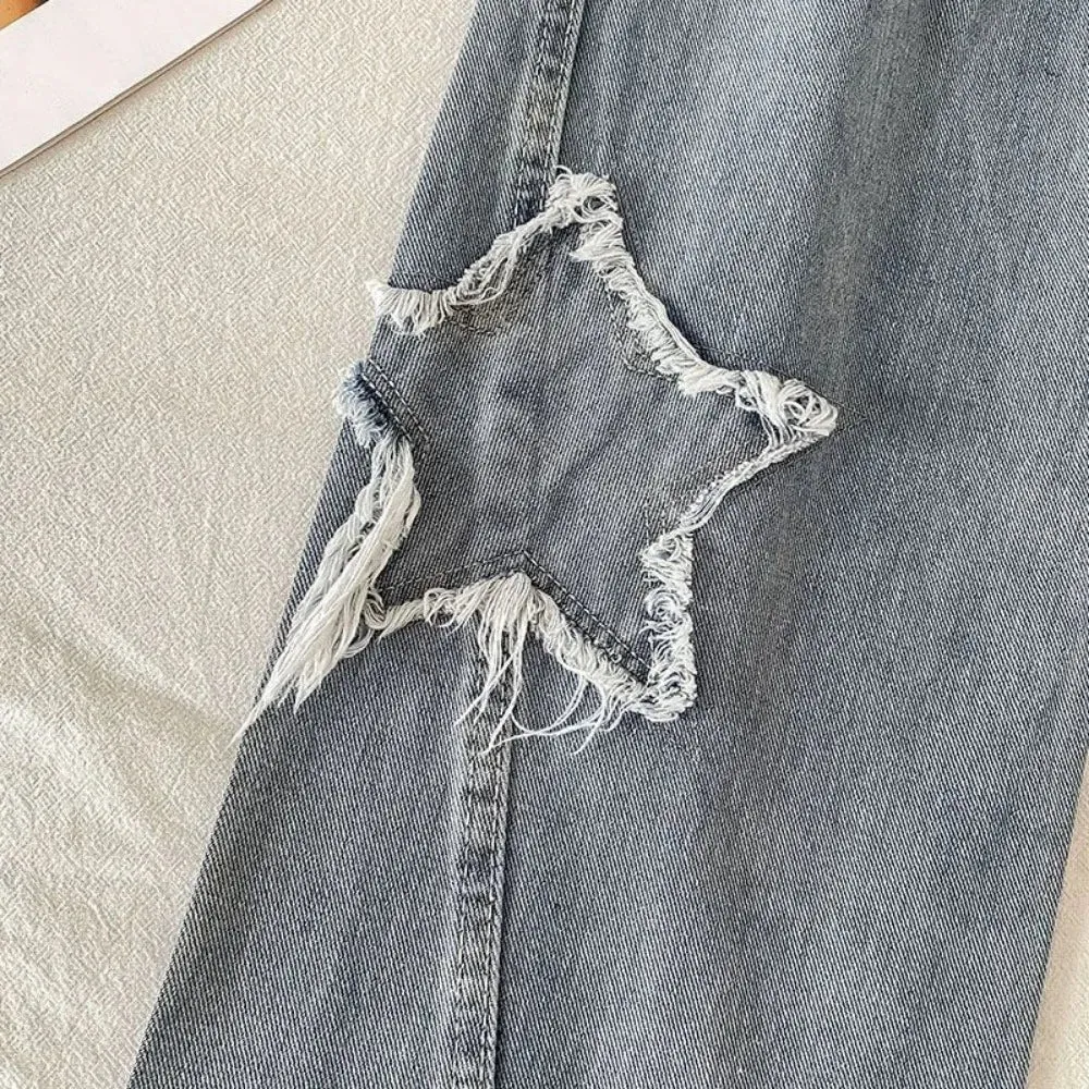 Aiertu Denim Popular Ins Fashion Korean With Star Spring Autumn New High Waist Straight Leg Loose Fitting Jeans