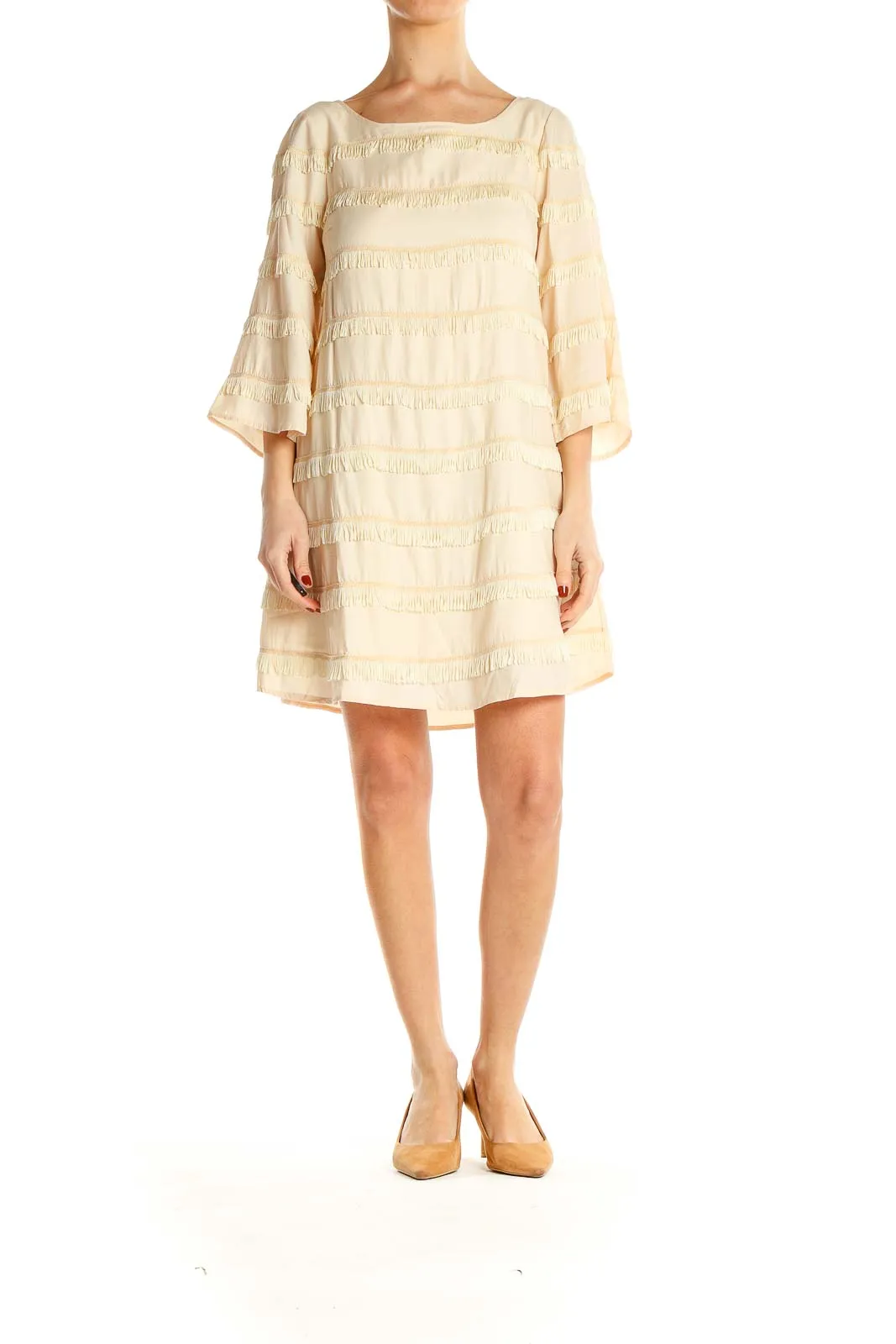 Beige Bohemian Fringe Babydoll Dress