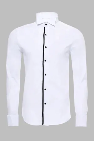 Black Buttoned Long Sleeves White Men Tuxedo Shirt - Wessi