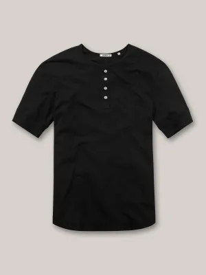 Black Pima Short Sleeve Curved Hem Henley