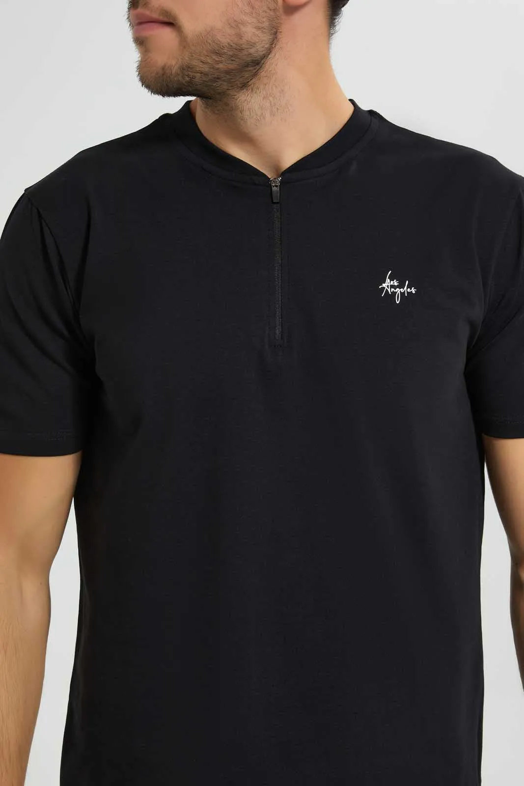 Black Zip Placket Polo Shirt