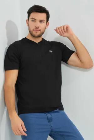 Black Zip Placket Polo Shirt