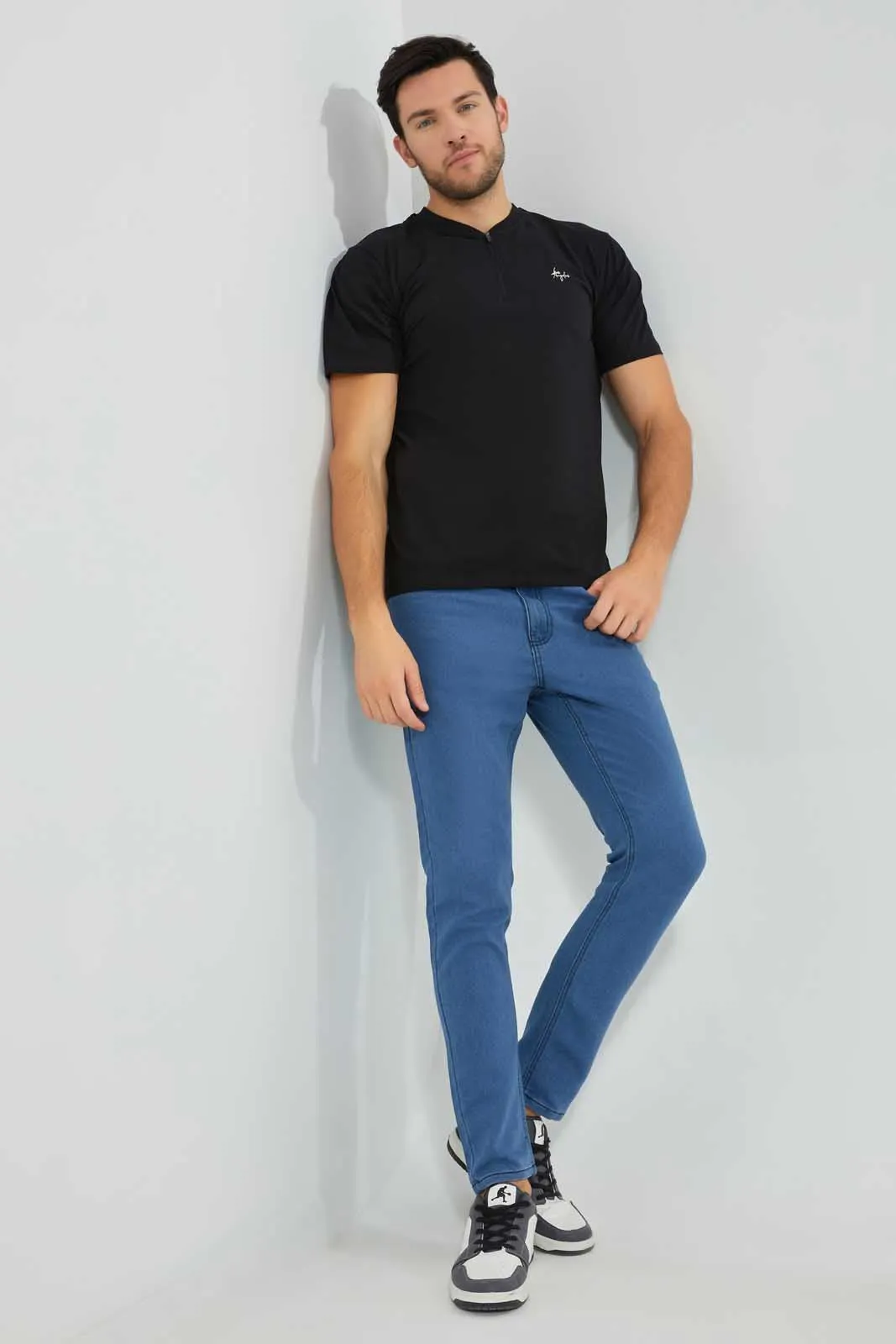 Black Zip Placket Polo Shirt