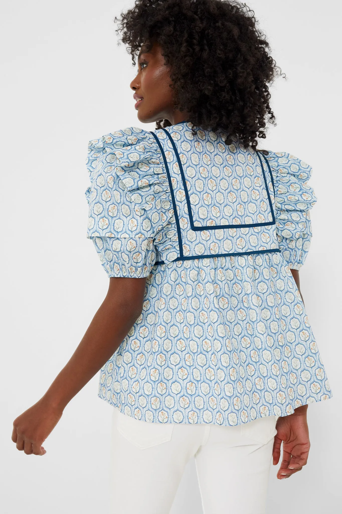 Blue Trellis Floral Rosaleigh Blouse