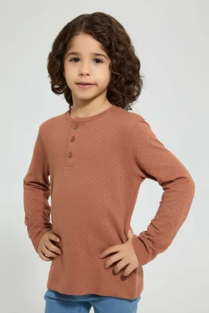 Brown Long Sleeved Henley T-Shirt