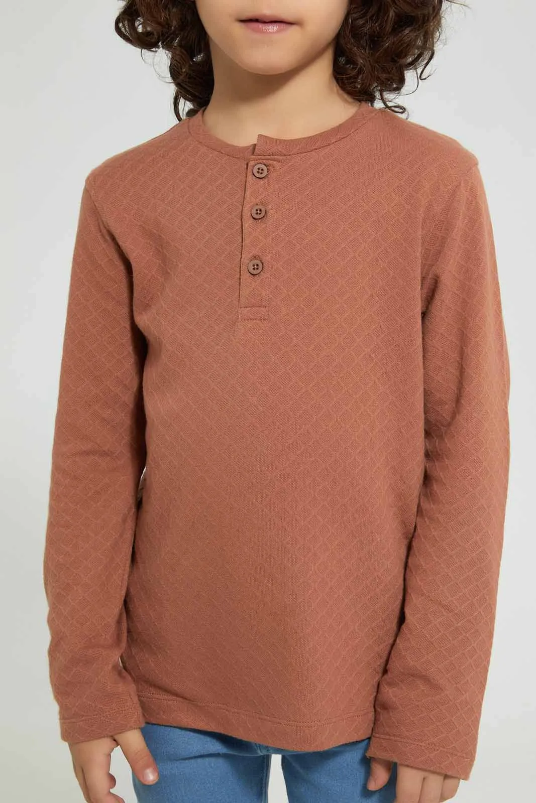 Brown Long Sleeved Henley T-Shirt