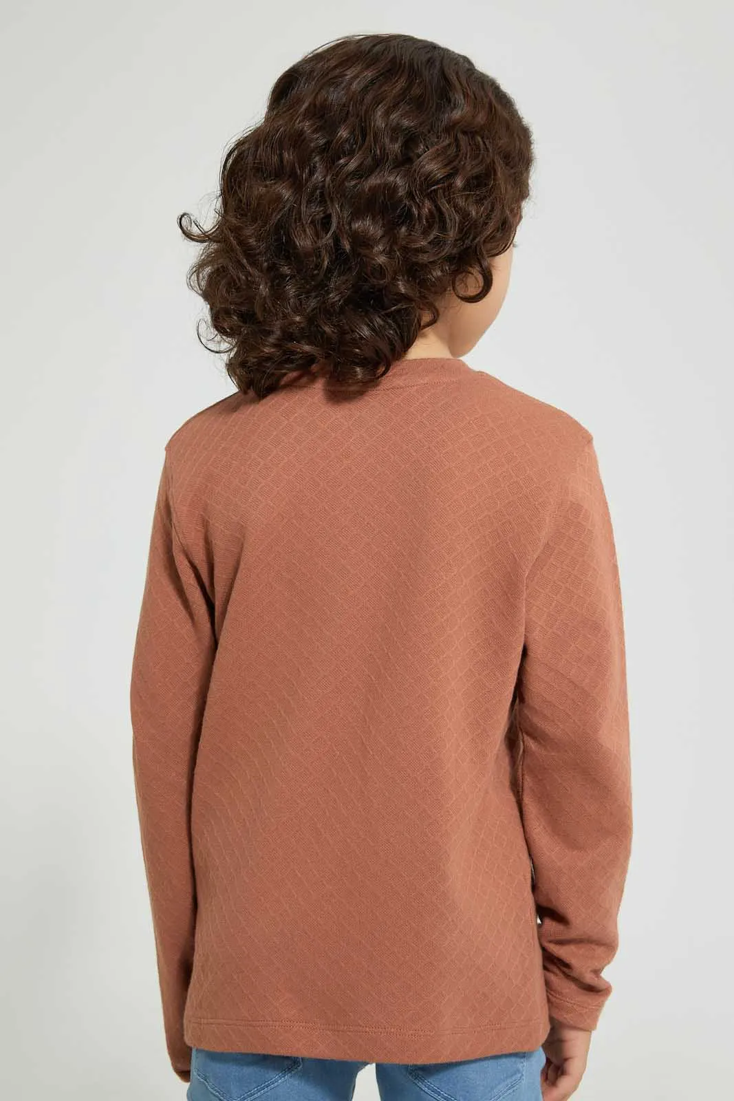 Brown Long Sleeved Henley T-Shirt
