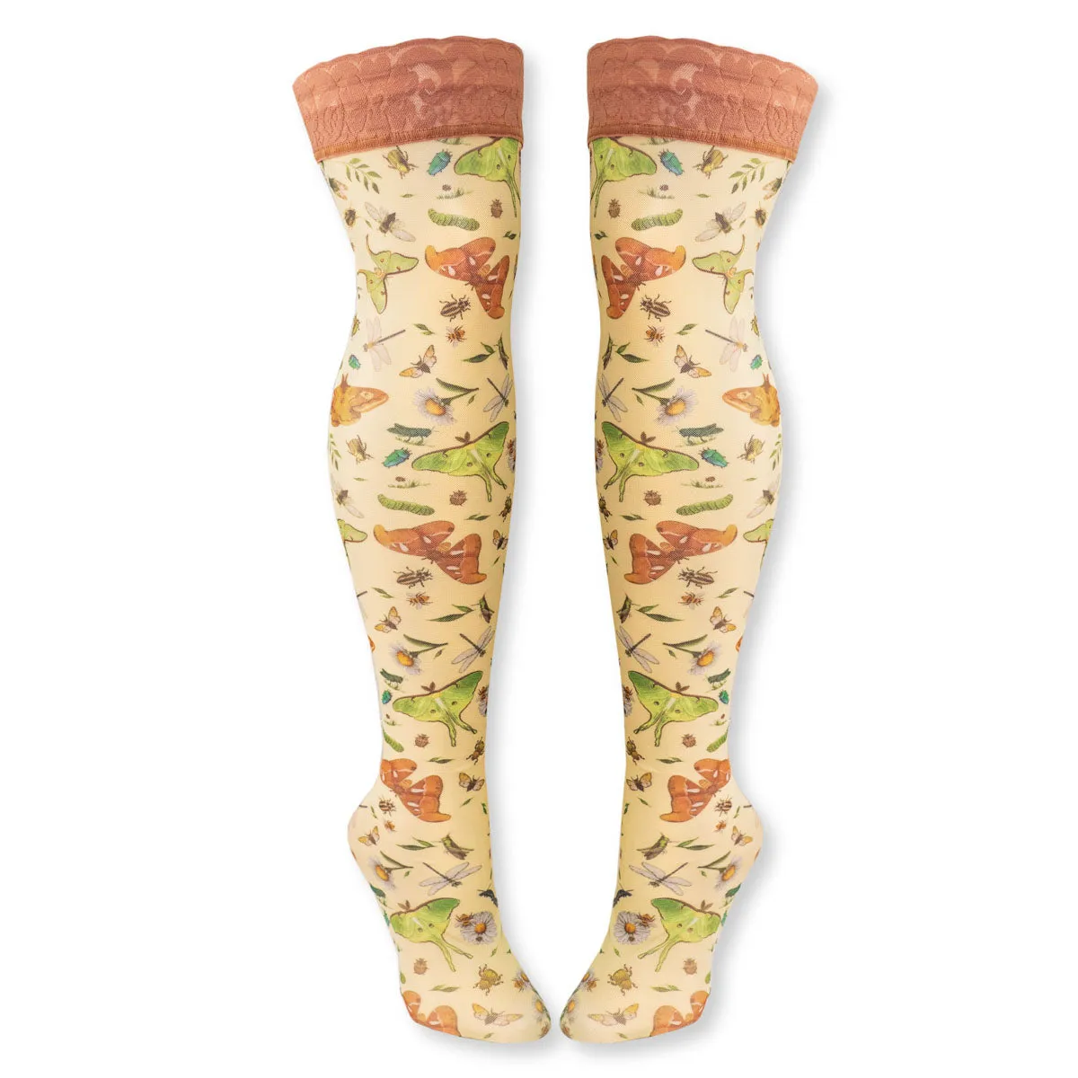 Bugs Printed Mesh Stay Up Stockings