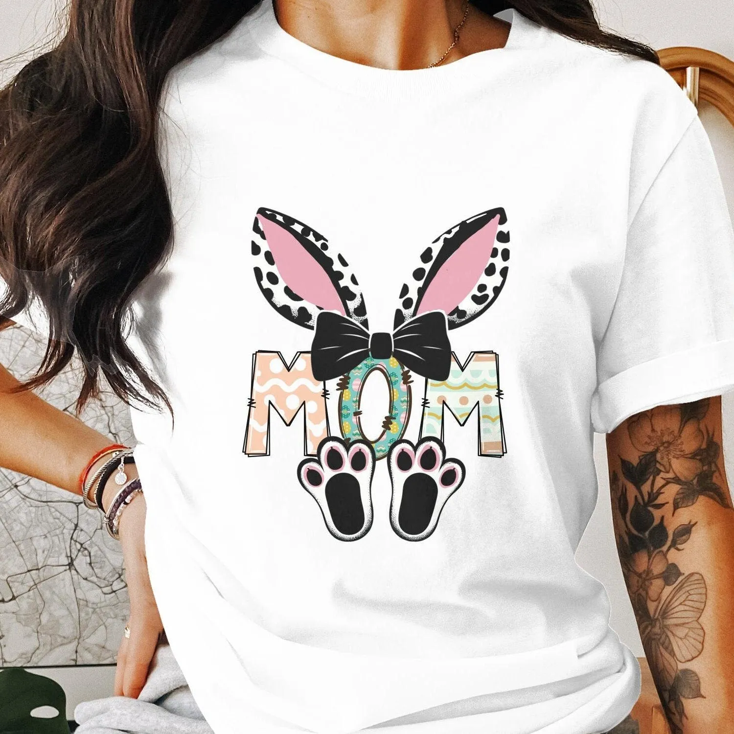 Bunny Ears Mom T-Shirt, Cute Mother's Day Gift, Leopard Print, Women's Graphic Tee, Easter Mommy Shirt, Mama Bunny, Mom Bunny Shirt