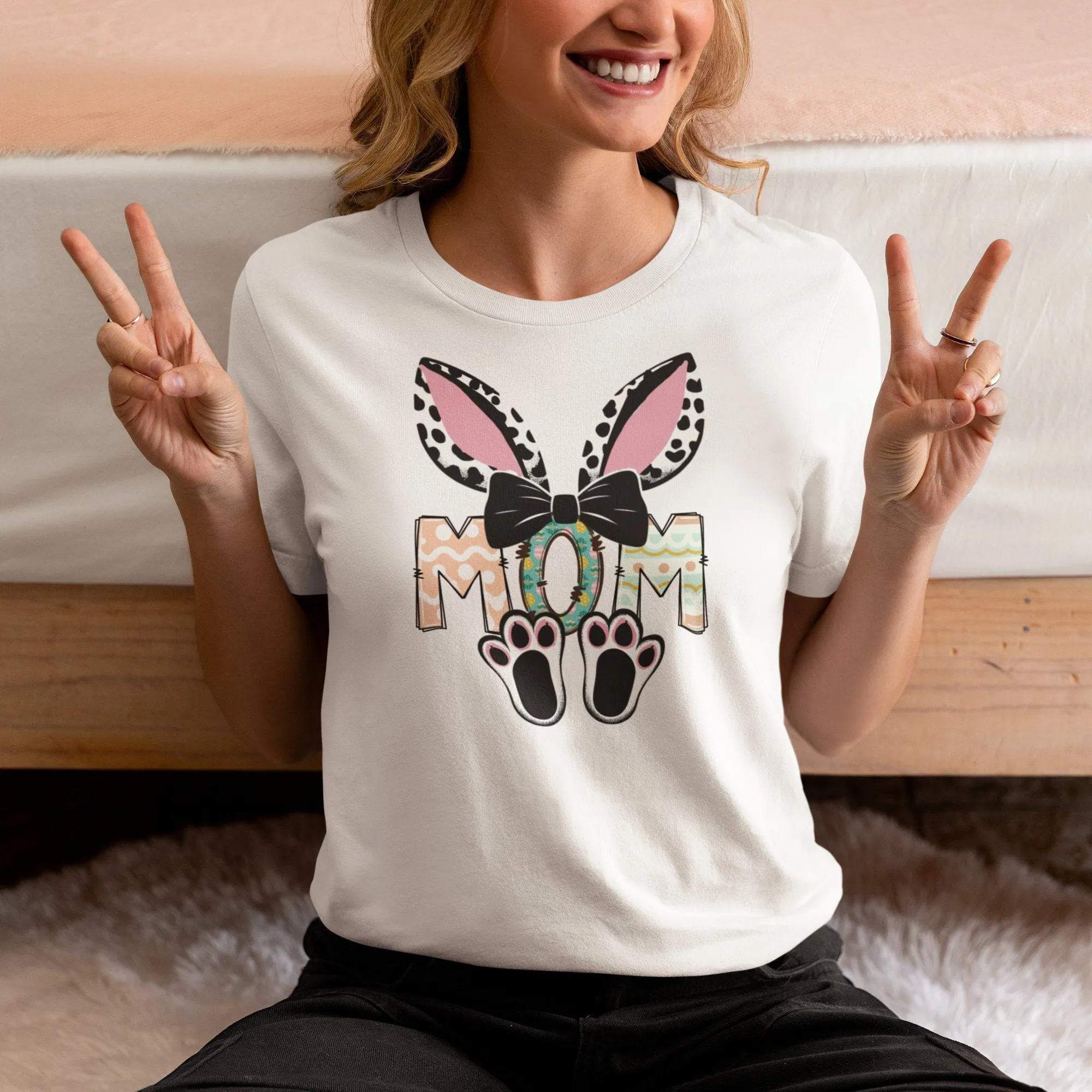 Bunny Ears Mom T-Shirt, Cute Mother's Day Gift, Leopard Print, Women's Graphic Tee, Easter Mommy Shirt, Mama Bunny, Mom Bunny Shirt
