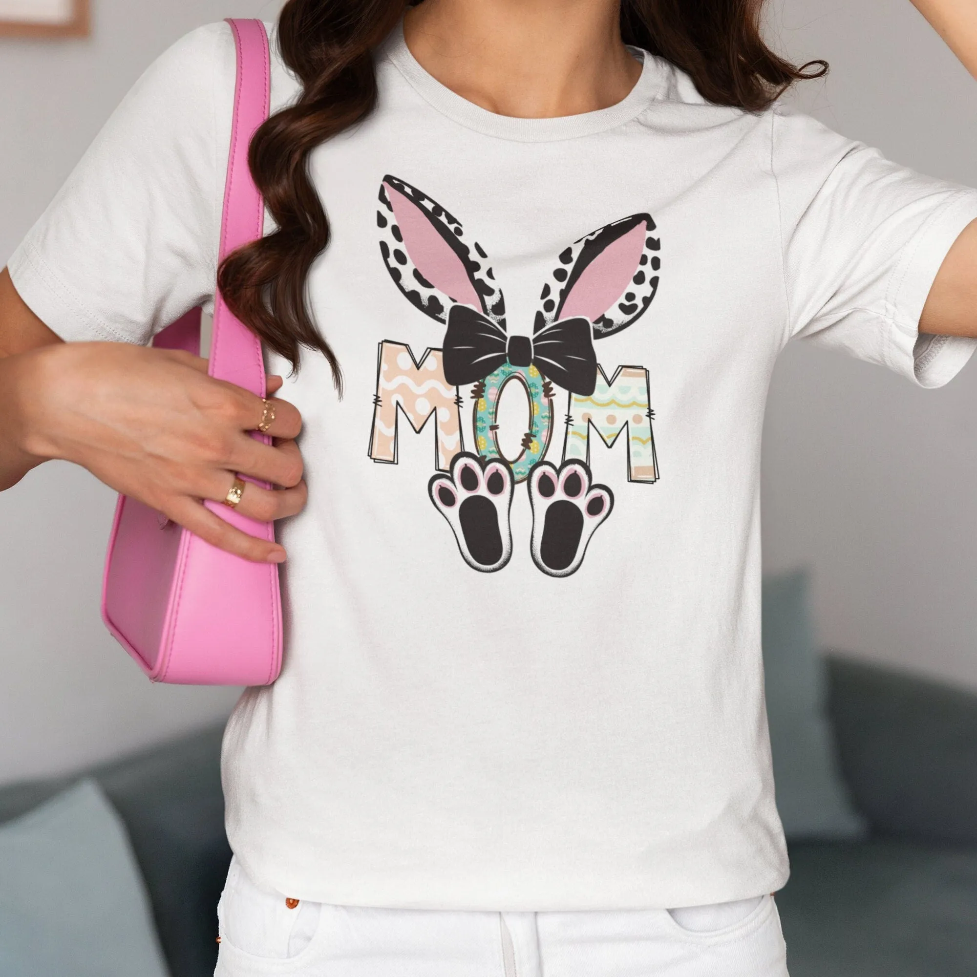 Bunny Ears Mom T-Shirt, Cute Mother's Day Gift, Leopard Print, Women's Graphic Tee, Easter Mommy Shirt, Mama Bunny, Mom Bunny Shirt