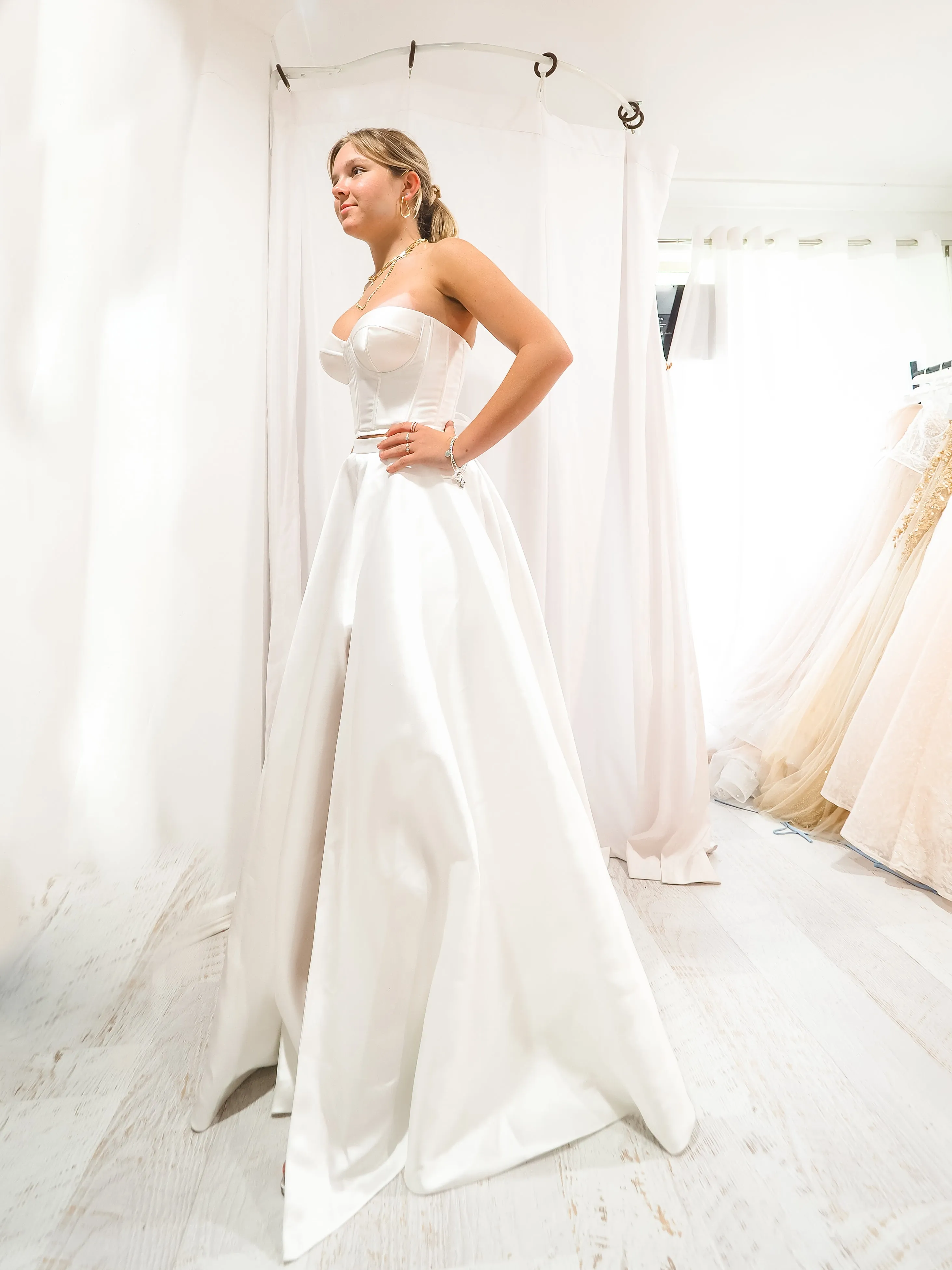 Bustier corset top and skirt with high slit