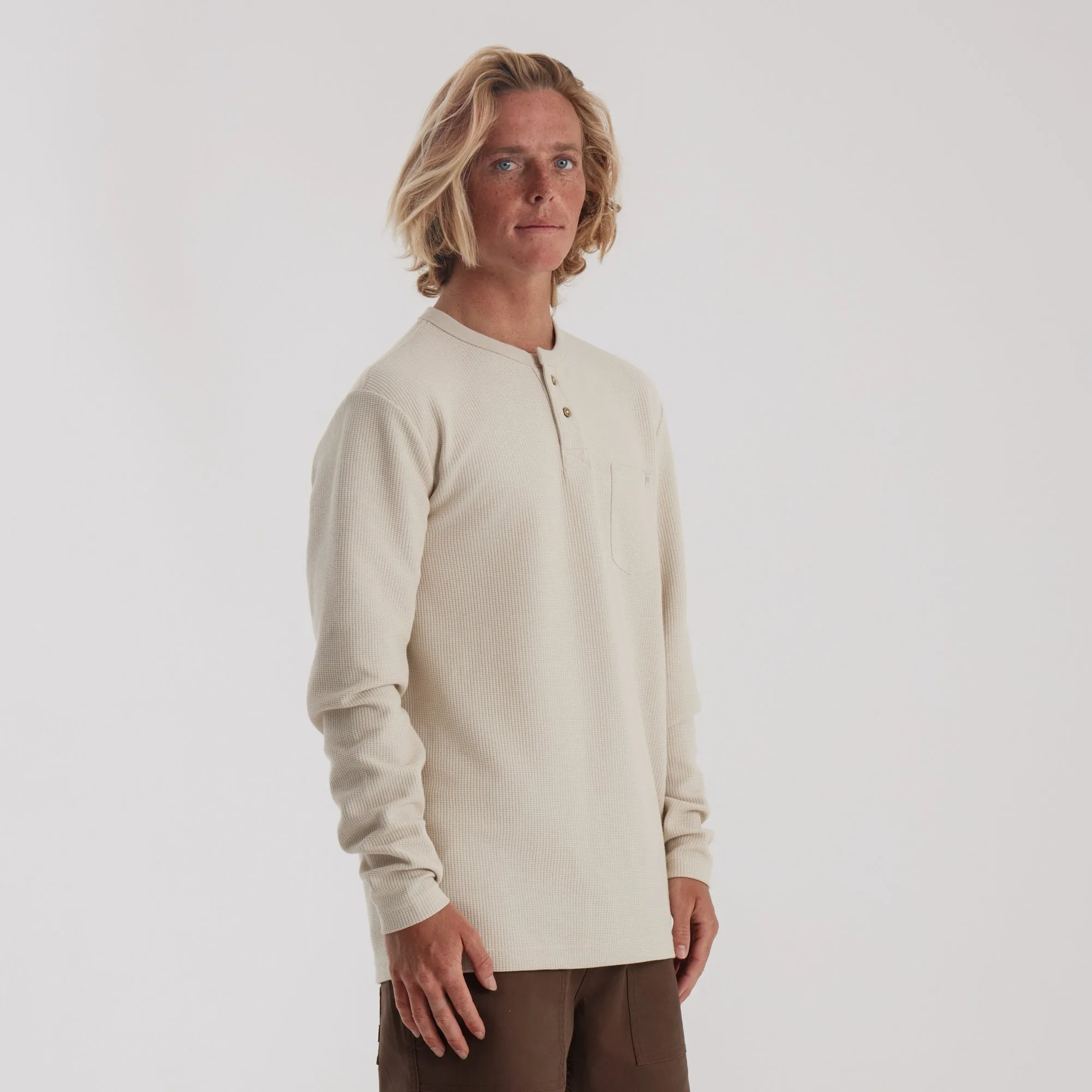 Companion Long Sleeve Thermal Henley - Almond Paste