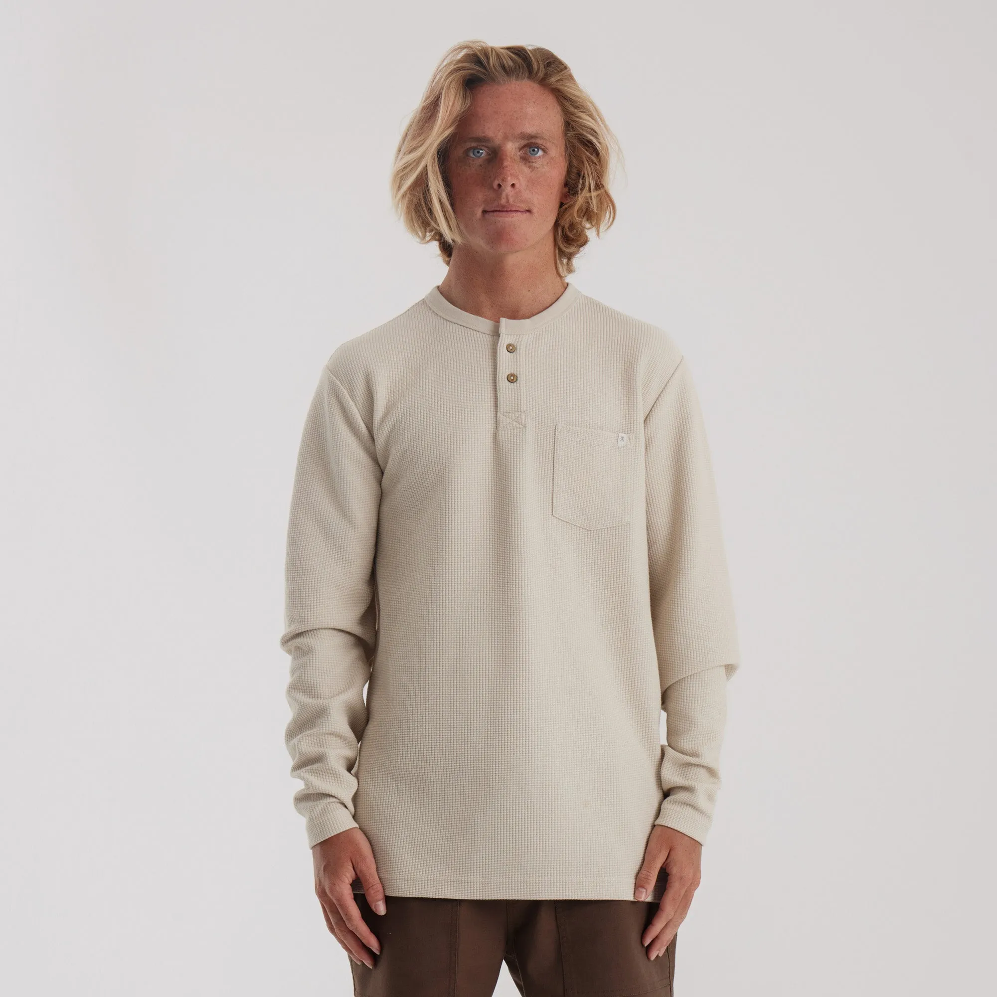 Companion Long Sleeve Thermal Henley - Almond Paste