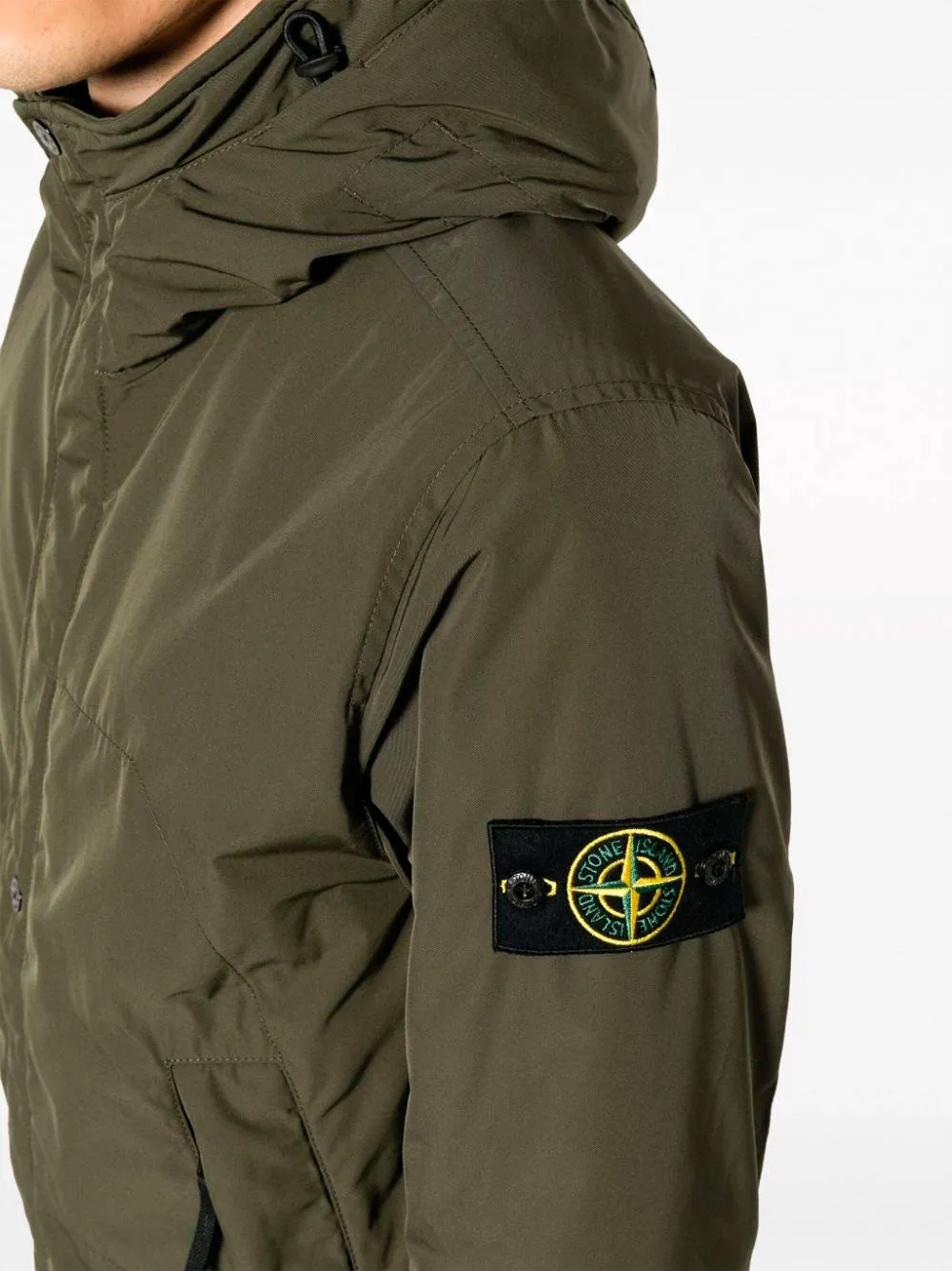 Compass-badge hooded parka