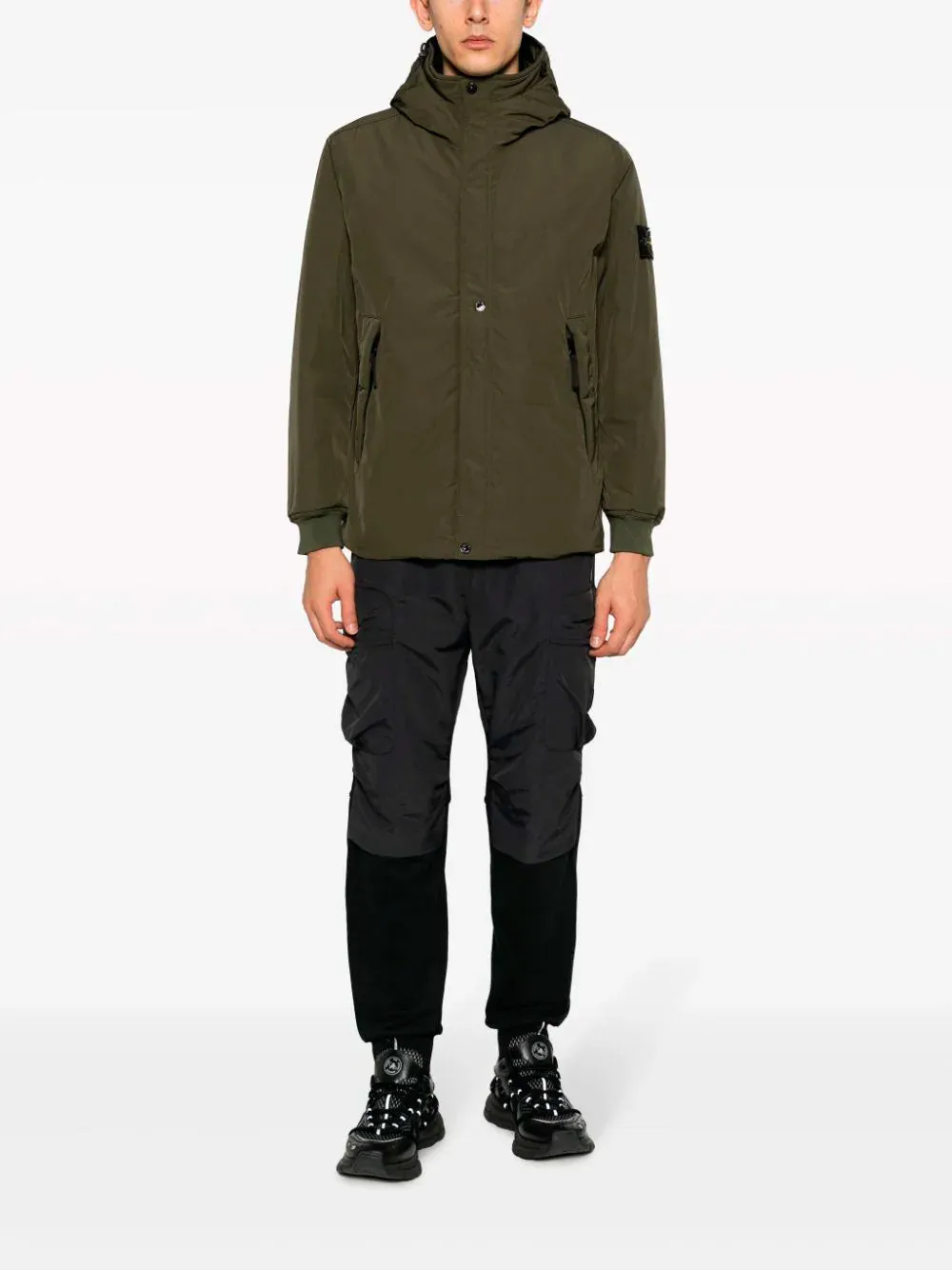 Compass-badge hooded parka