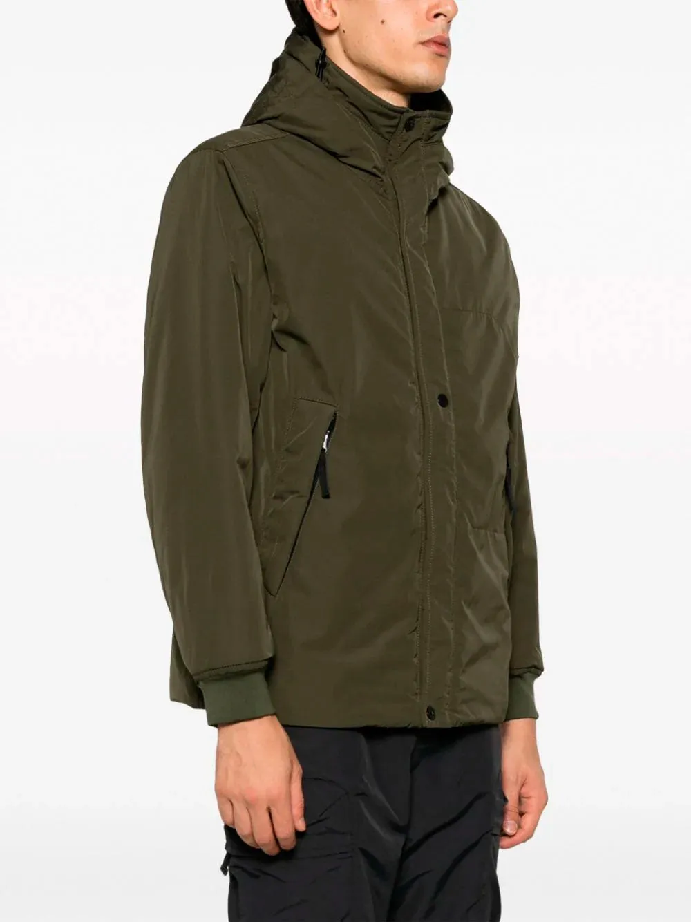 Compass-badge hooded parka