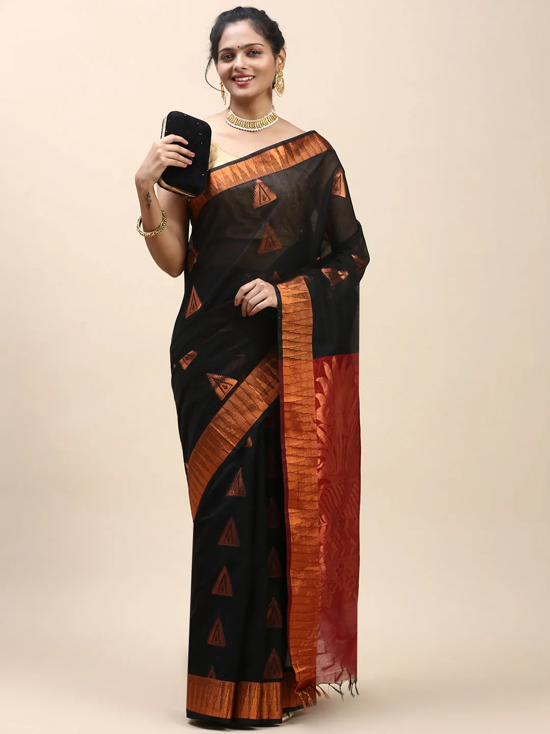 Couple Combo Shirt & Dhoti Set with Saree Black SS304