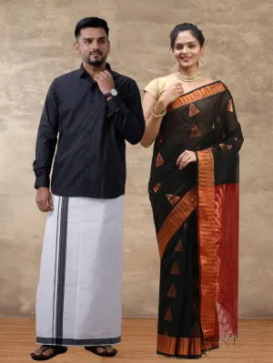 Couple Combo Shirt & Dhoti Set with Saree Black SS304