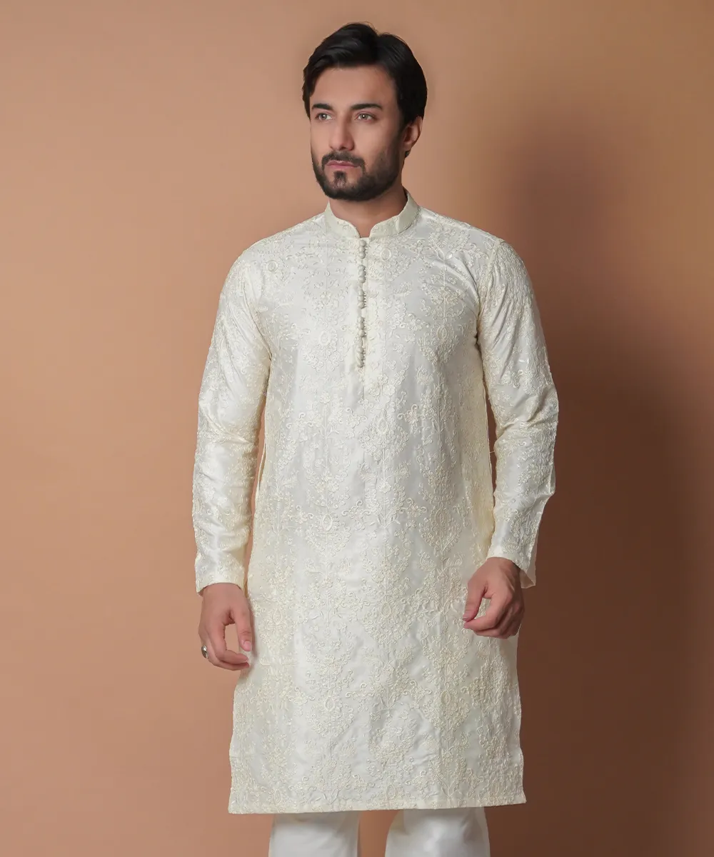 Cream Chikankari Kurta & Pyjama Pants Set