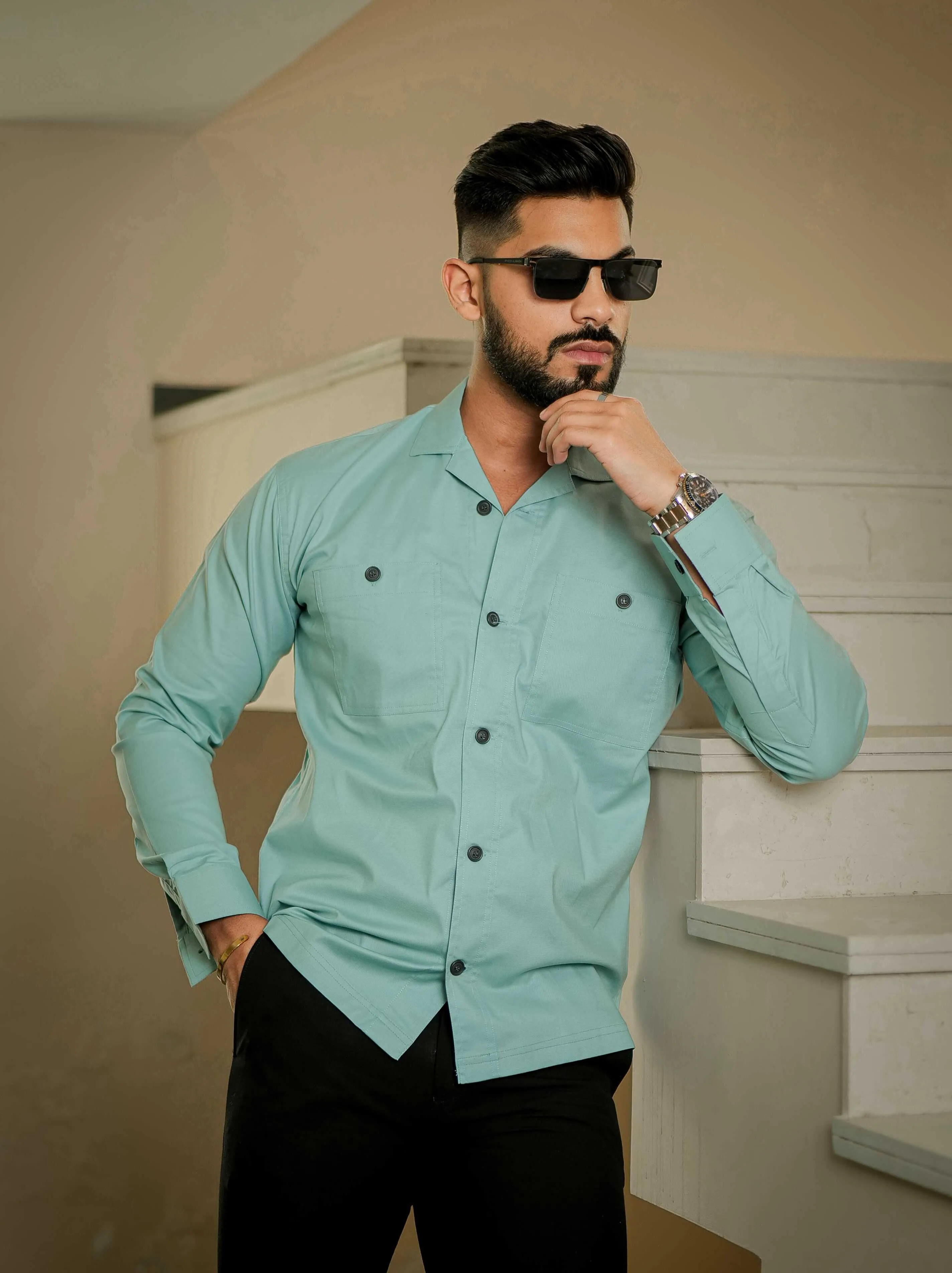 Cyan Oxford Cotton Over Shirt