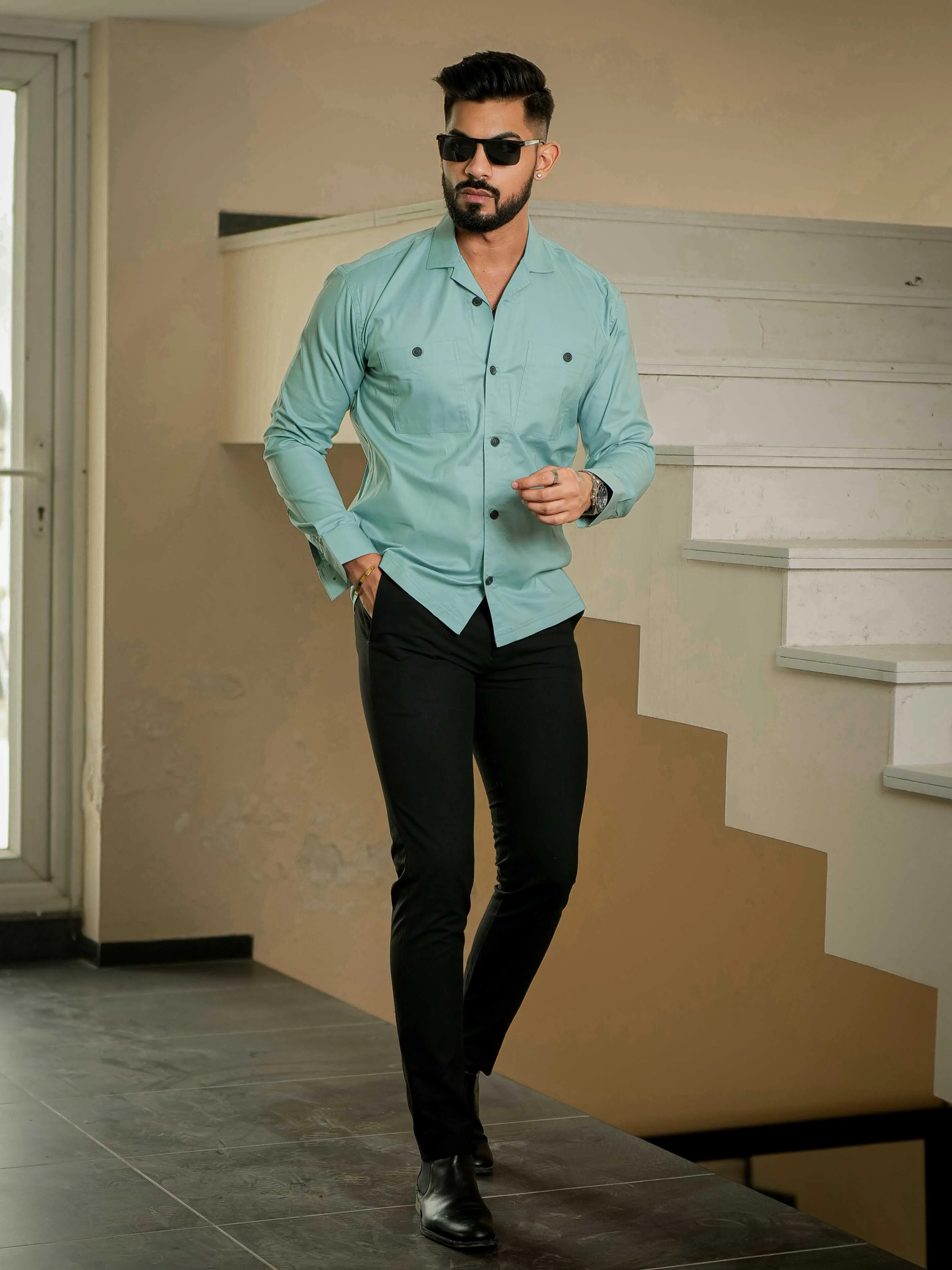 Cyan Oxford Cotton Over Shirt