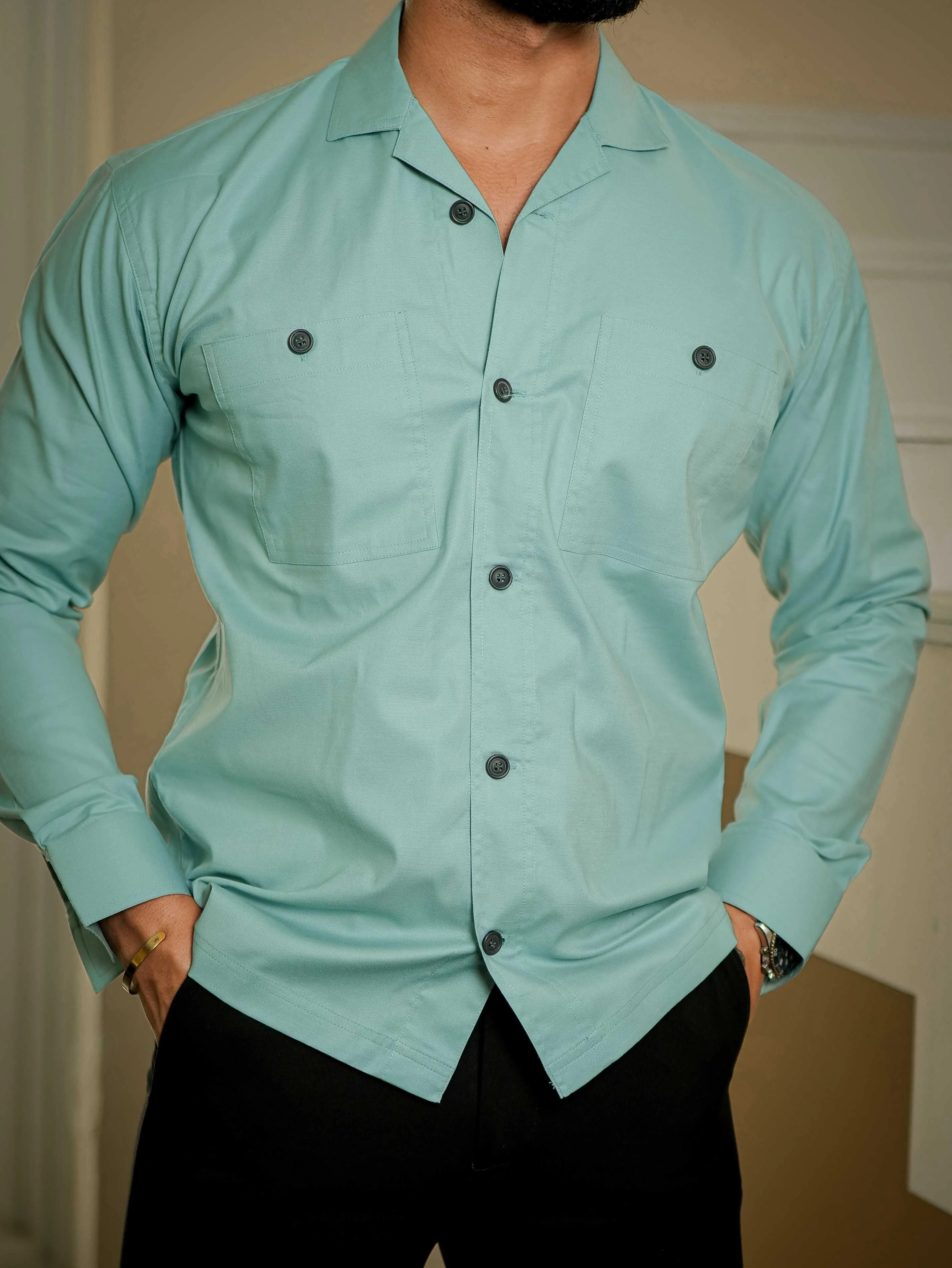 Cyan Oxford Cotton Over Shirt