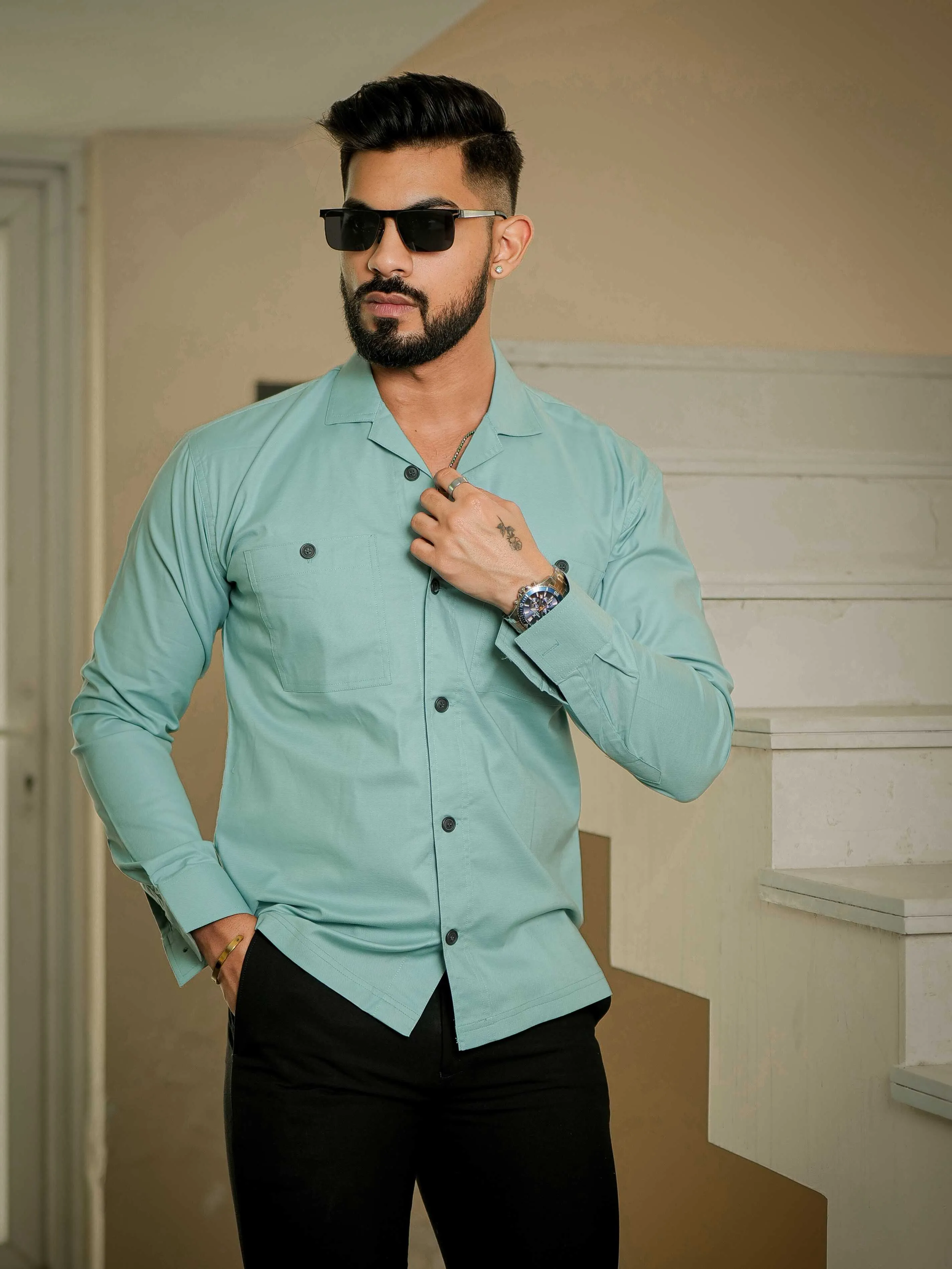 Cyan Oxford Cotton Over Shirt