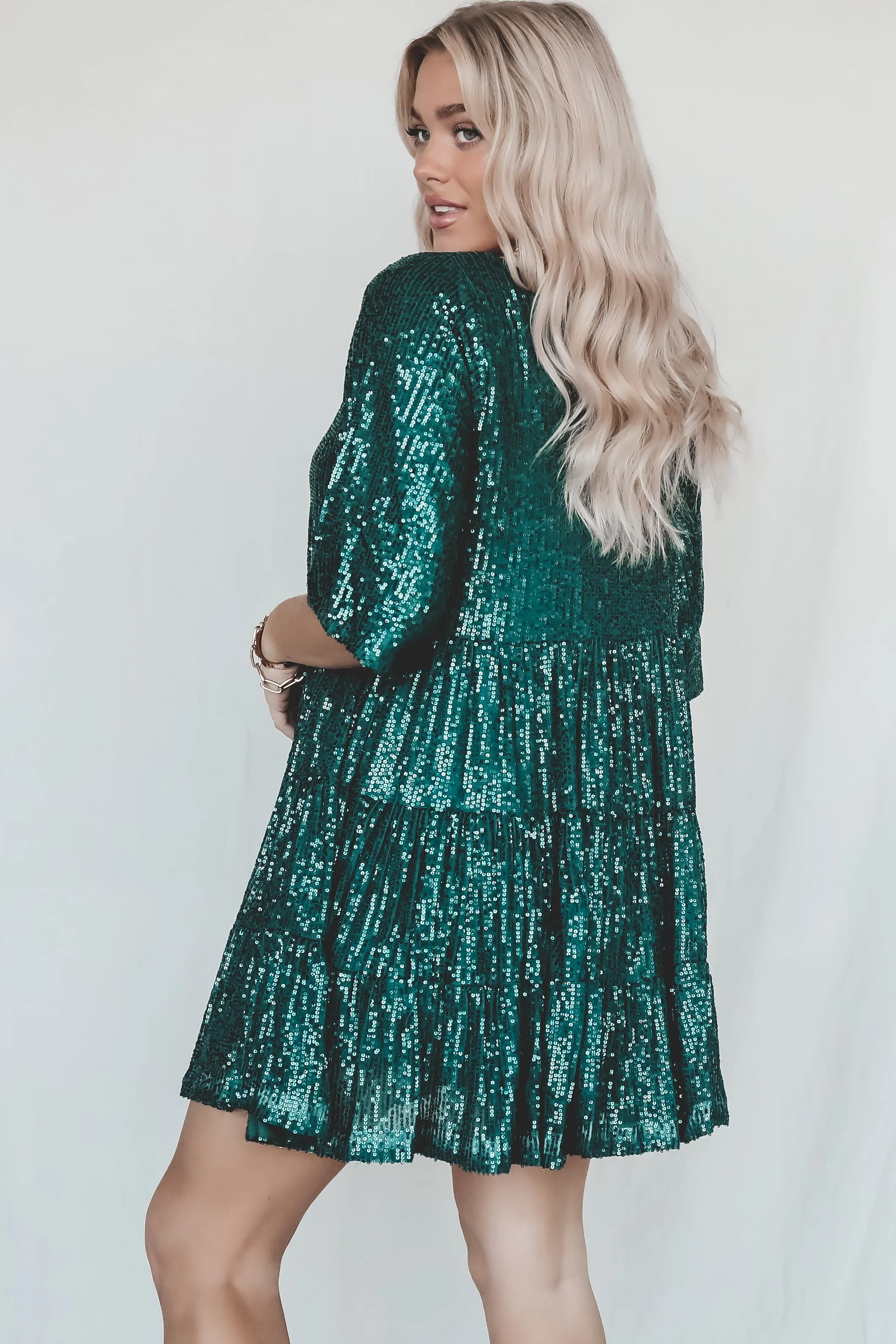 DEAL My Queen Sequin Green Babydoll Dress