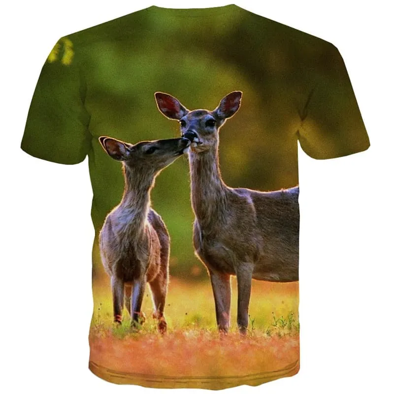 Deer T-shirt Men Animal Tshirts Cool Lovely Tshirt Printed Landscape Shirt Print