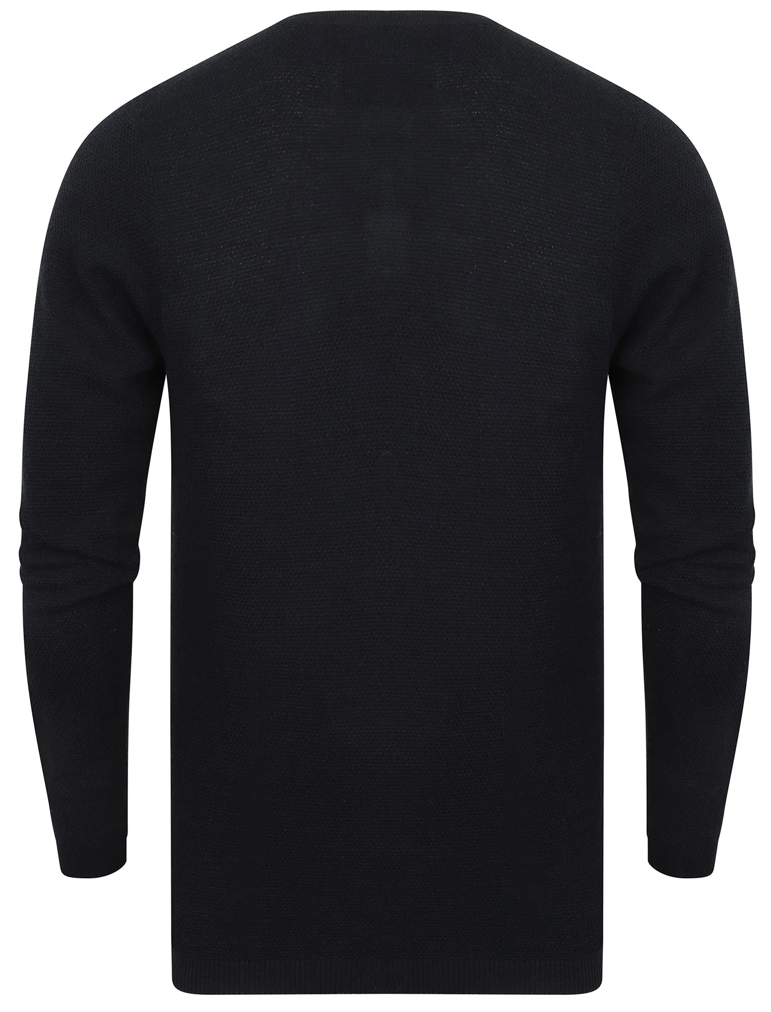 Deluca Henley Neck Textured Jumper In Dark Navy - Dissident