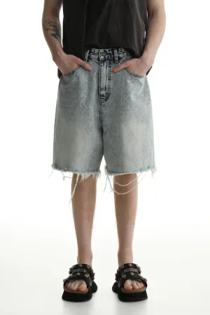 Denim Shorts & Jeans Set With Faded Raw Edges