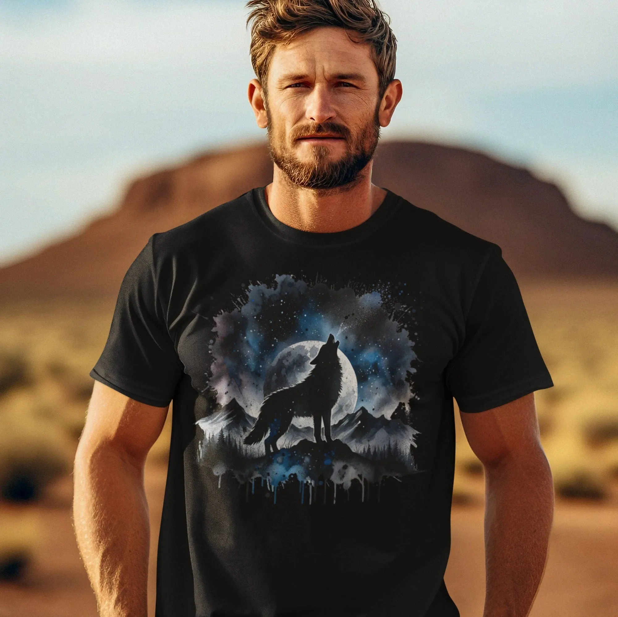 Destressed Wolf Graphic Shirt, Wolf Lovers Retro Tee, Nature Moon Shirt, Cute Wolf Gift