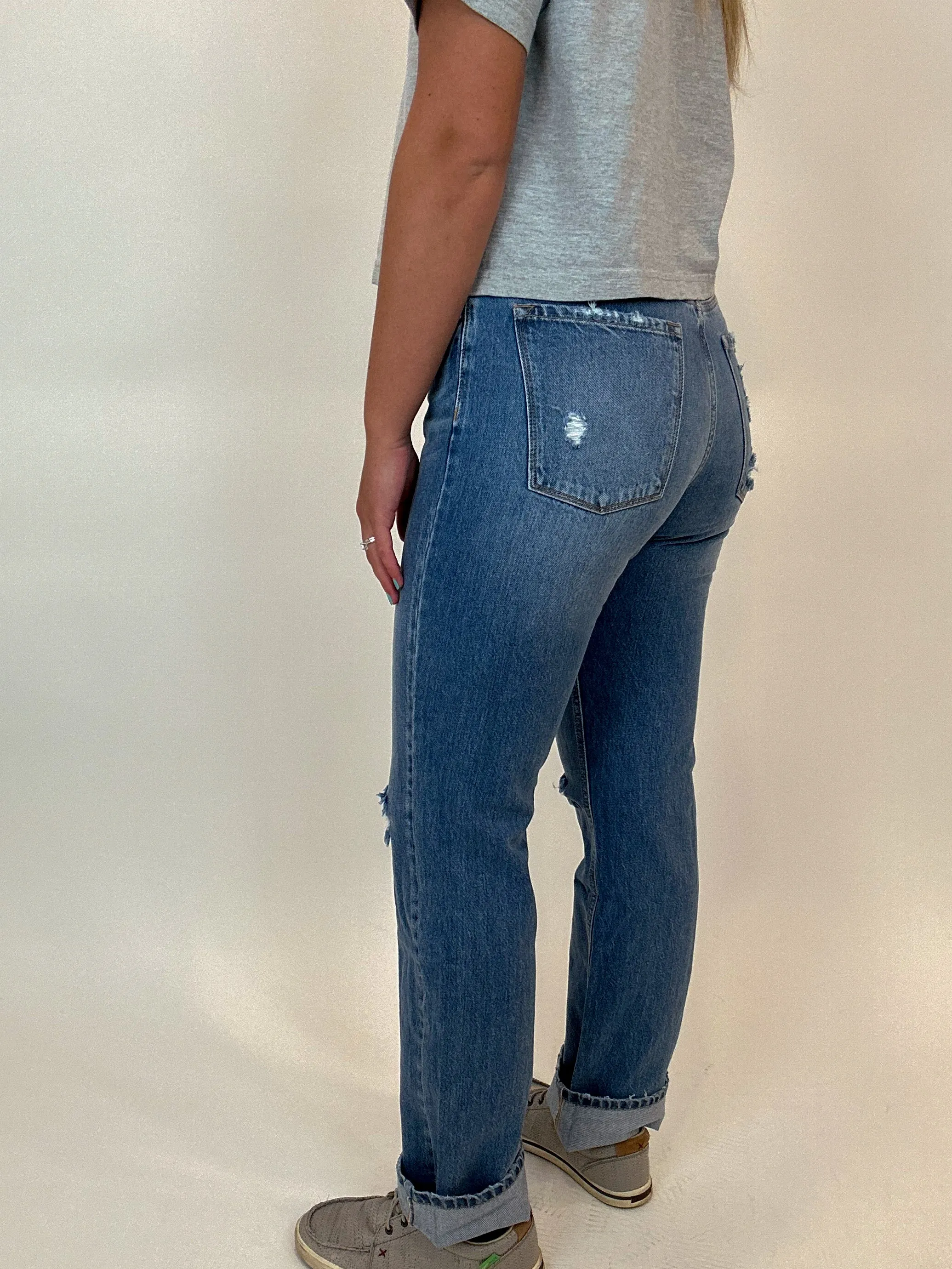 Distressed Straight Leg Jean
