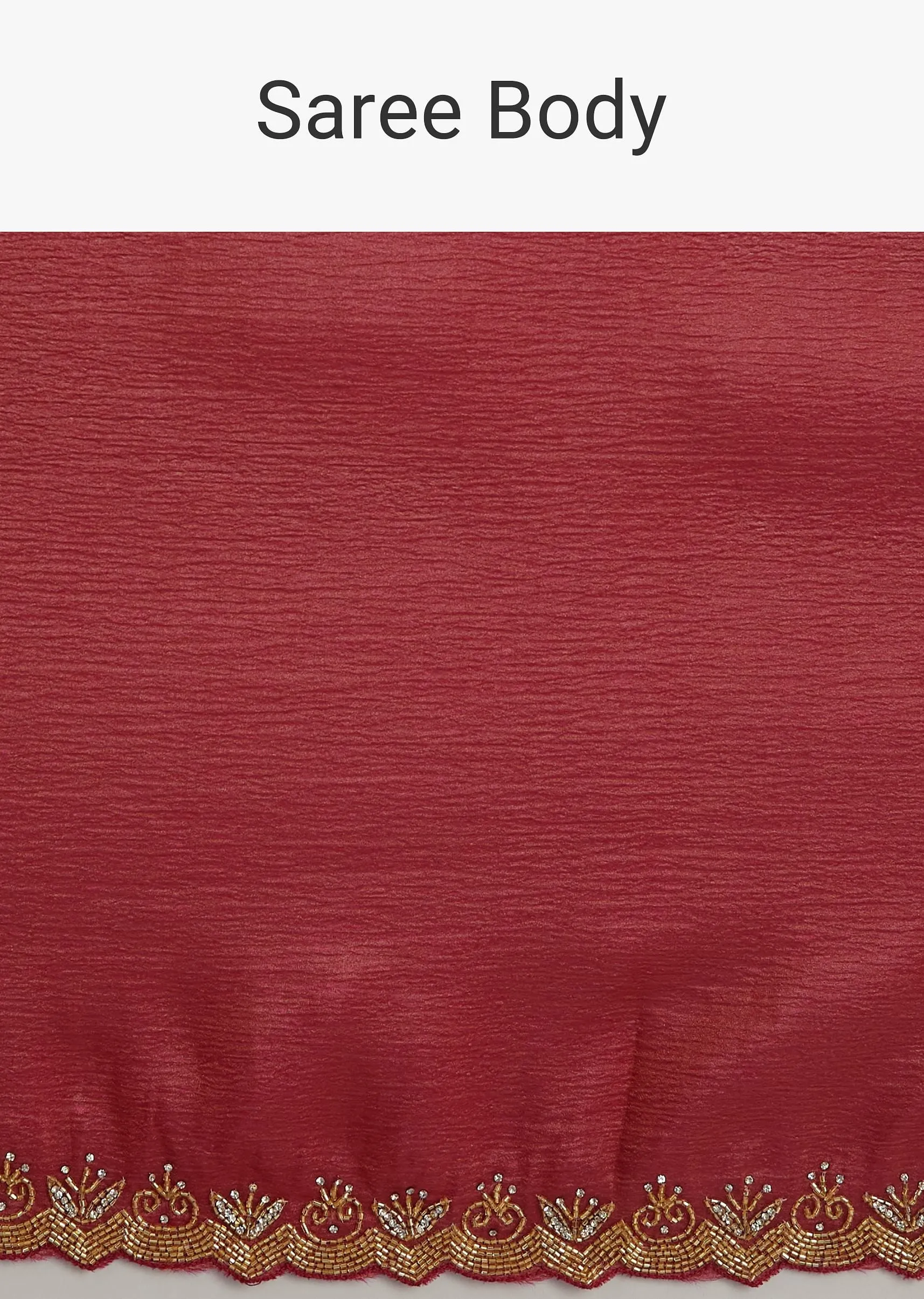 Dusky Brown Crushed Tissue Saree With Stones Cutdana Embroidered Scallop Border
