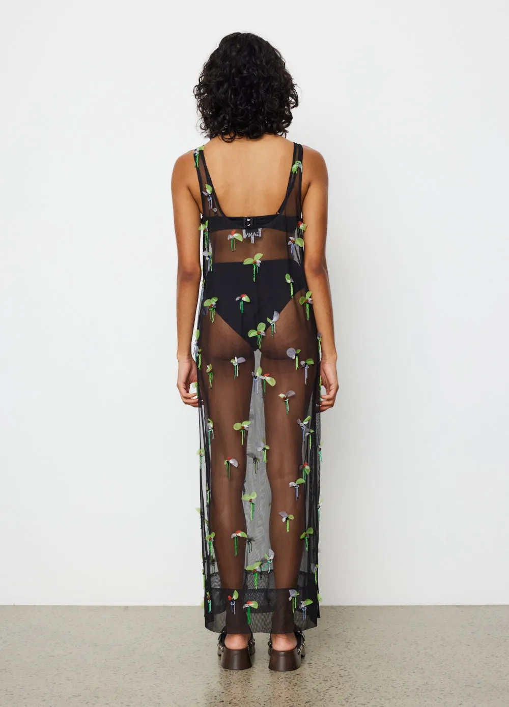 Embellished Mesh Slip Dress