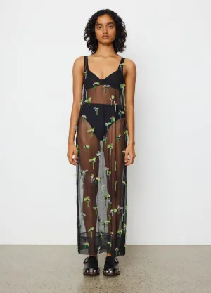 Embellished Mesh Slip Dress