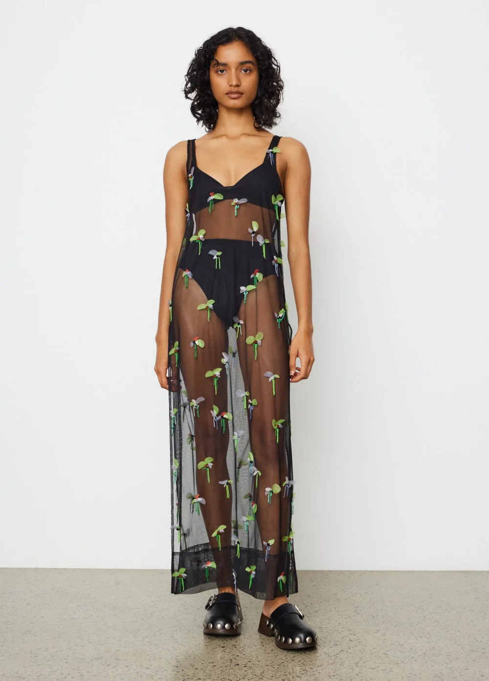 Embellished Mesh Slip Dress