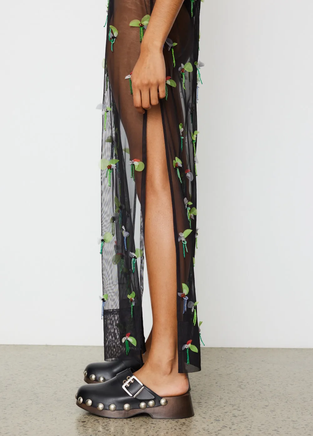 Embellished Mesh Slip Dress