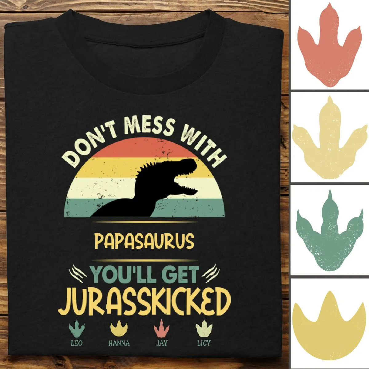 Family - Don't Mess With Papasaurus - Personalized Black T-shirt