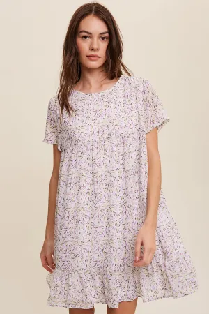 Flower Printed Chiffon Babydoll Mini Dress