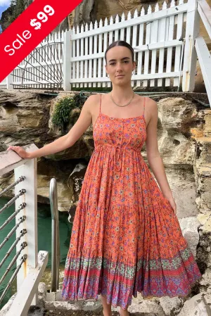Folk Floral Midi Dress with Pockets