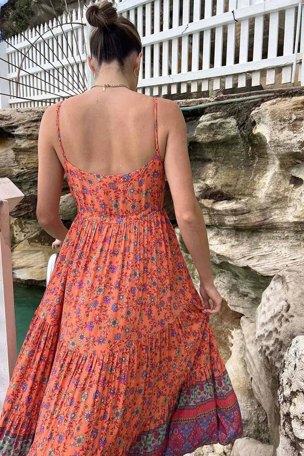 Folk Floral Midi Dress with Pockets