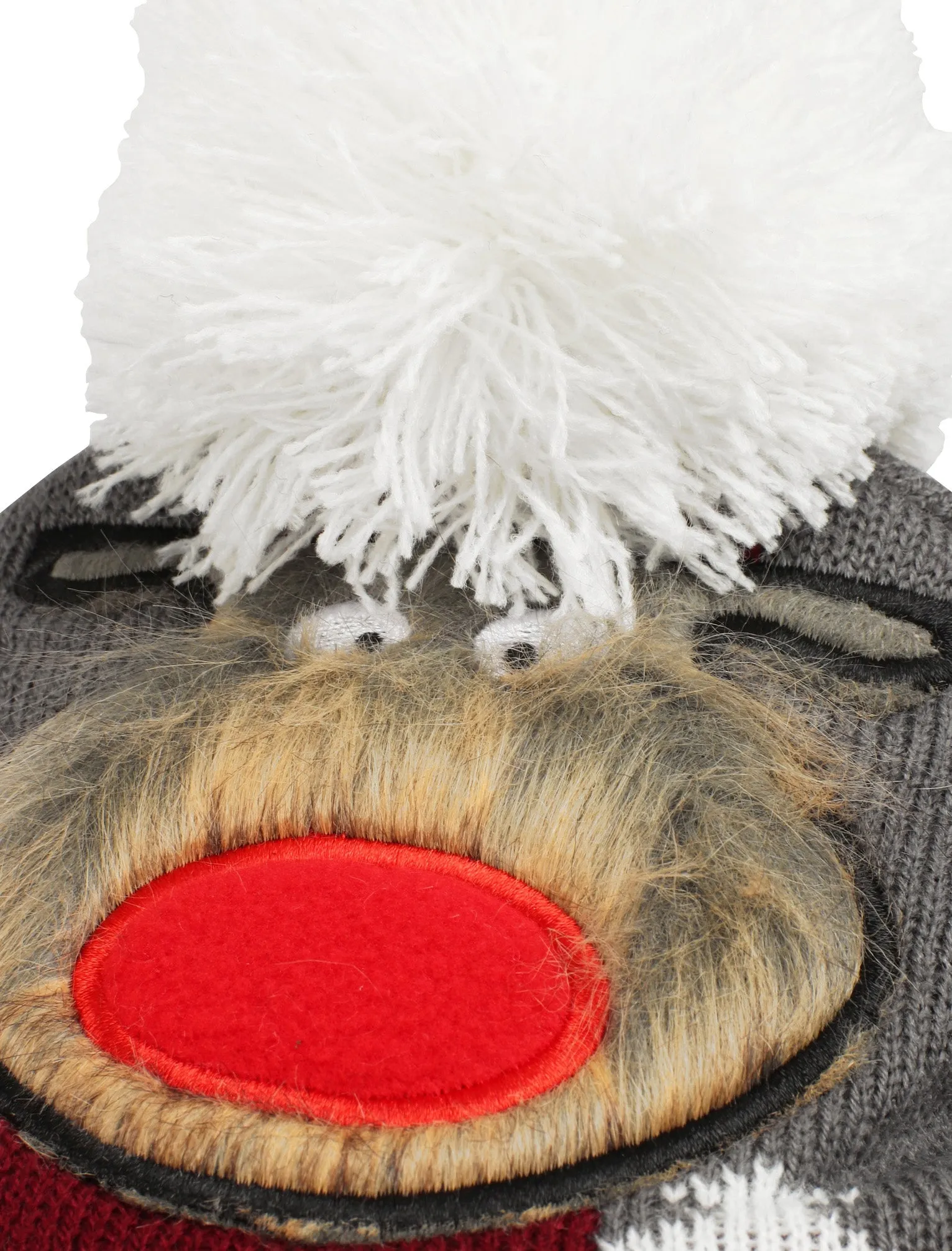 Furry Reindeer Beanie Novelty Bobble Hat in Mid Grey Marl - Season’s Greetings