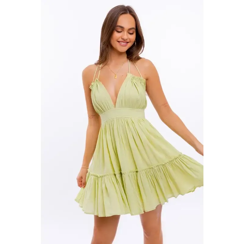 HALTER BABYDOLL TIERED MINI DRESS