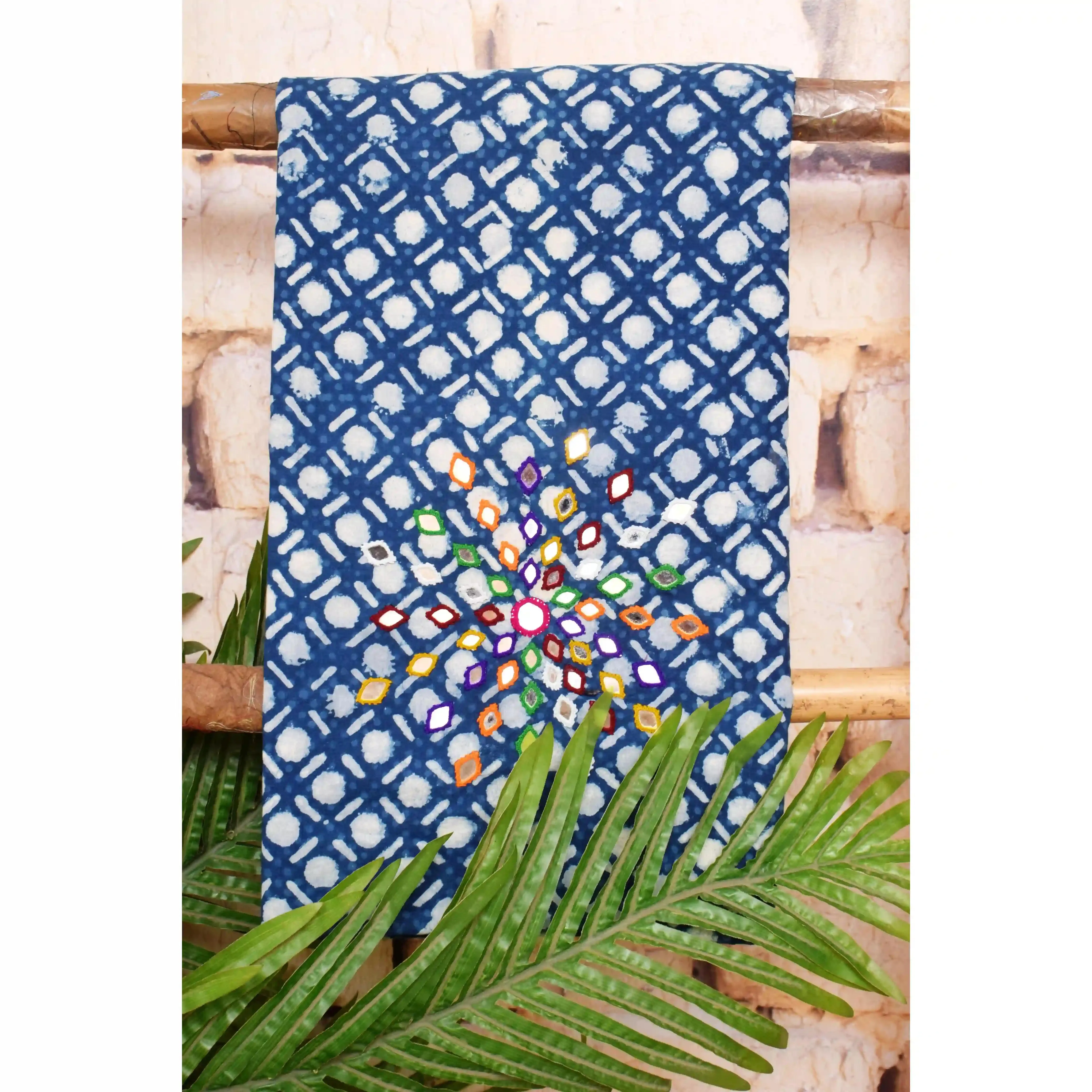 Indigo Dabu Mirror Work Kurti Fabric