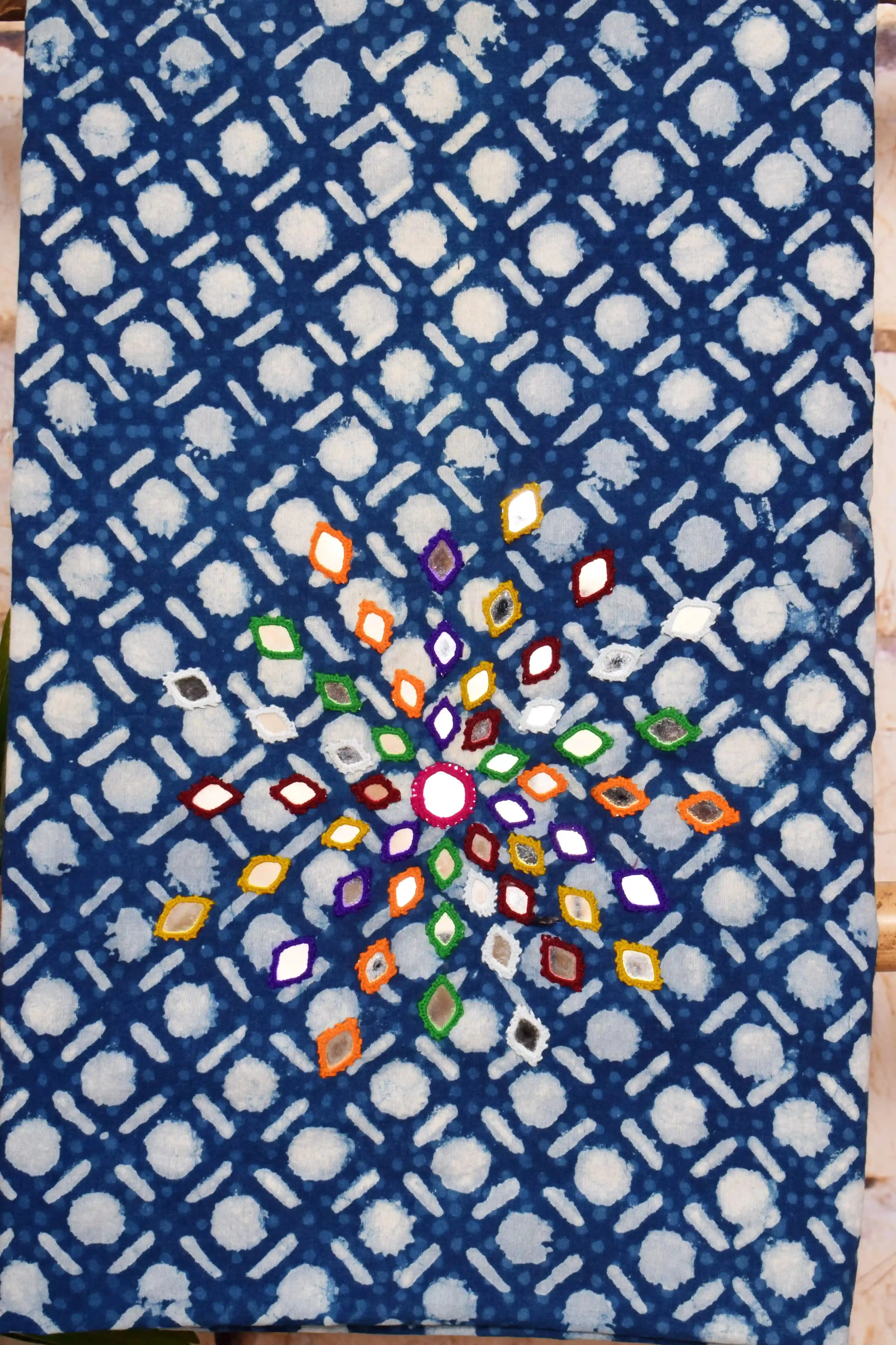 Indigo Dabu Mirror Work Kurti Fabric