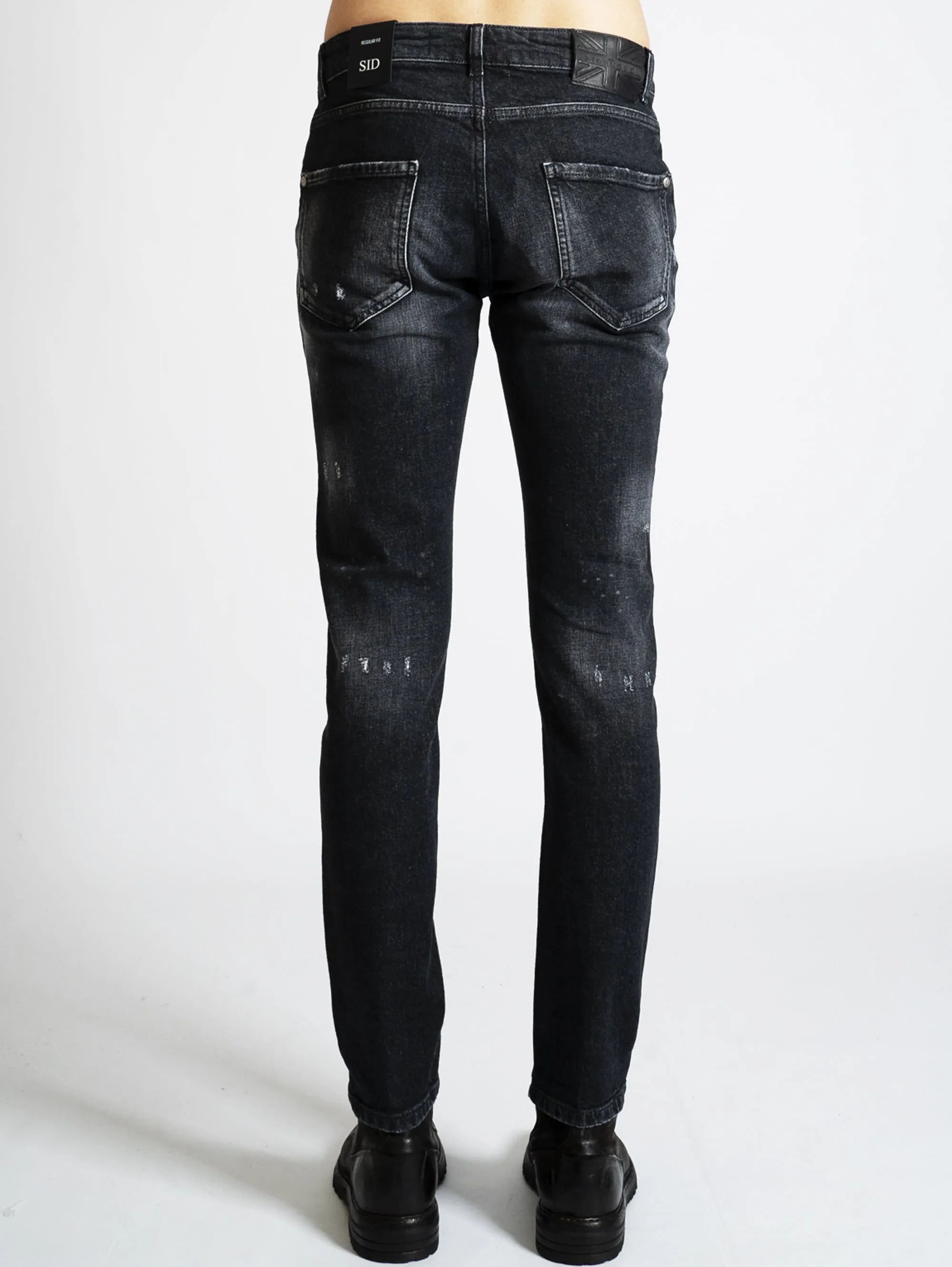 Jeans con Strappi e Toppe Denim Black